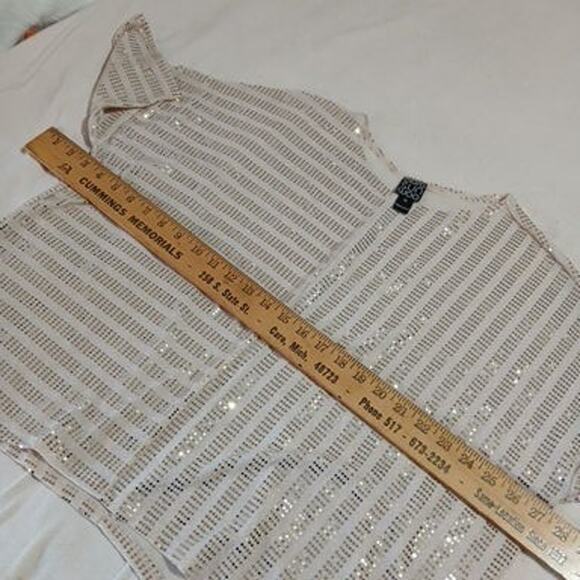 Clara Sun Woo 1/4 sleeve gold sequin tunic medium USA MADE handkerchief sides - Picture 9 of 10